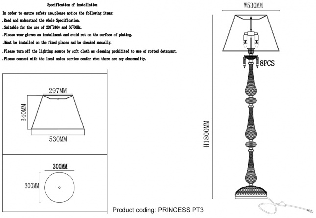 Торшер Crystal Lux PRINCESS PT3 фото 3